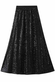 Golden Evening Sequin Elastic Waist Maxi Skirt