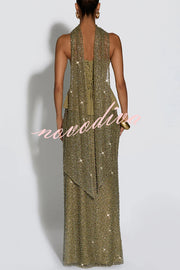 Oakley Corset Strapless Top and Sequin High Rise Maxi Skirt Scarf Set