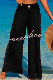 Solid Color Loose Metal Buckle Beach Pants