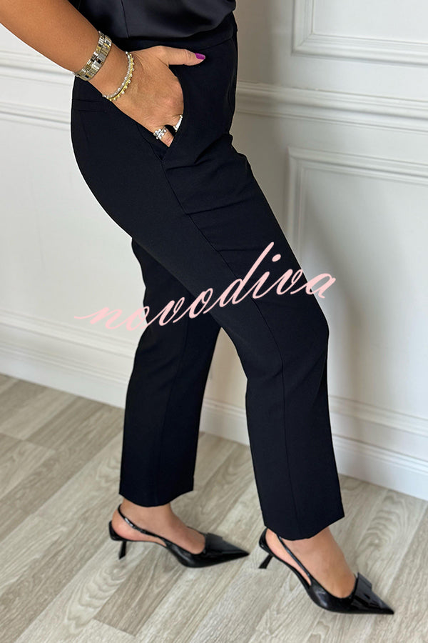 Social Time High Rise Elastic Zipper Waist Pocket Straight-leg Pants