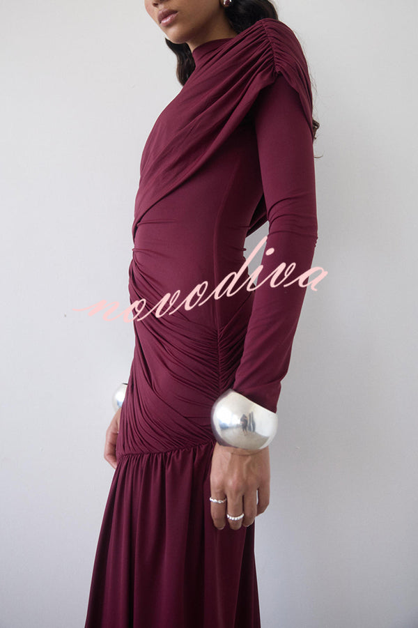 Solid Color Long-sleeved Pleated Slim-fit Elegant Ribbon Mini Dress