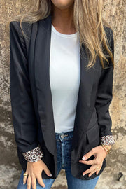 Stylish leopard print lined lapel long sleeve blazer