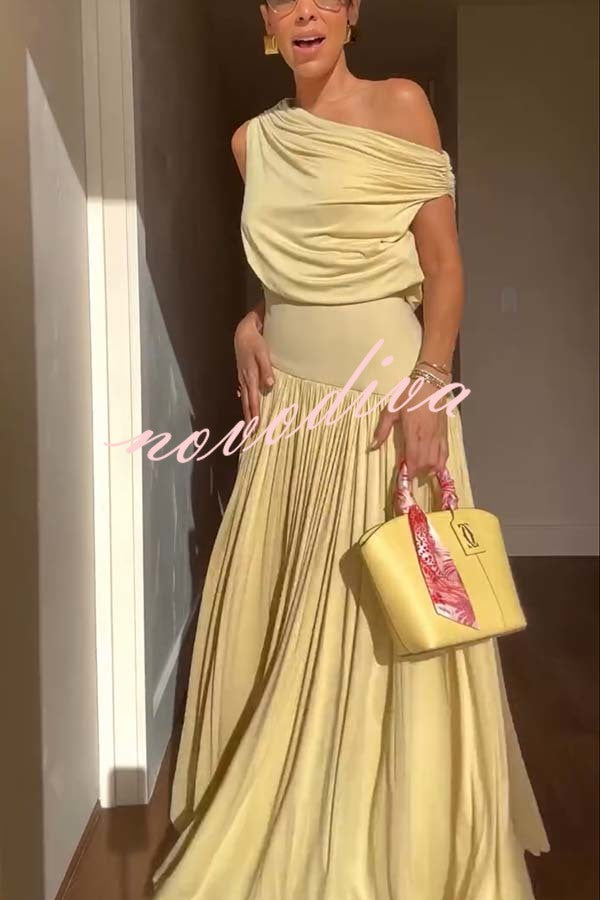Gwen Soft Knit Fabric Off Shoulder Ruched Detail Drape Maxi Dress