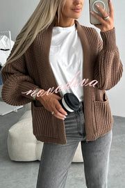 Solid Color V-neck Long-sleeved Casual Knitted Cardigan