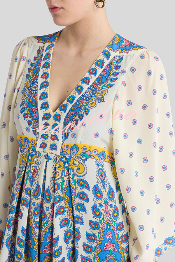 Unique Printed V-Neck Loose Elegant Maxi Dress