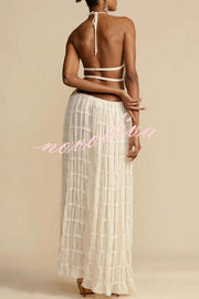 Versatility and Vintage Charm Pleated Drawstring Waist Tiered Maxi Skirt