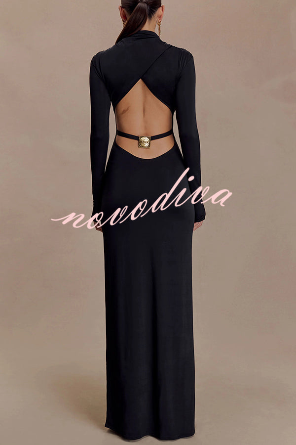 Sexy Backless Long-sleeved Stretch Slim-fit Maxi Dress
