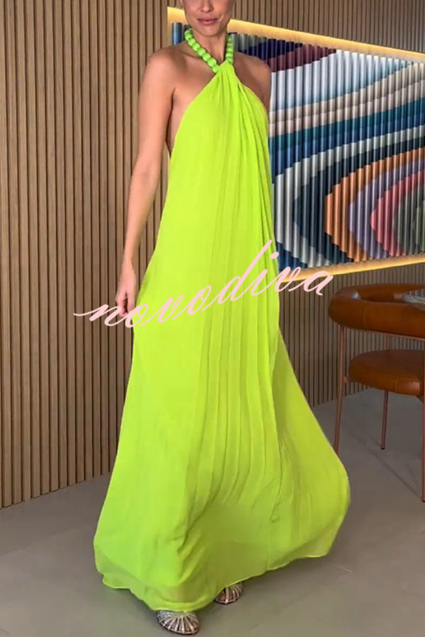 Ellise Chiffon Beads Halter Neck Backless A-line Maxi Dress