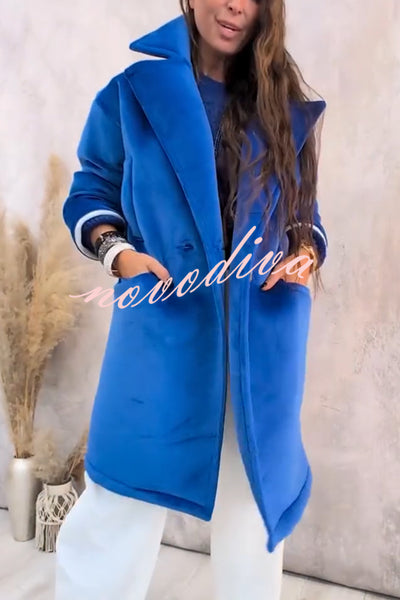 A Pleasant Winter Button Up Long Sleeve Pocket Lapel Loose Midi Jacket