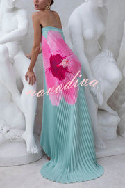 All about Her Pleated Floral Print Off Shoulder A-line Maxi Dress