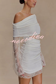 Fashion Lace Panel Long Sleeve Slim Fit Knit Mini Dress