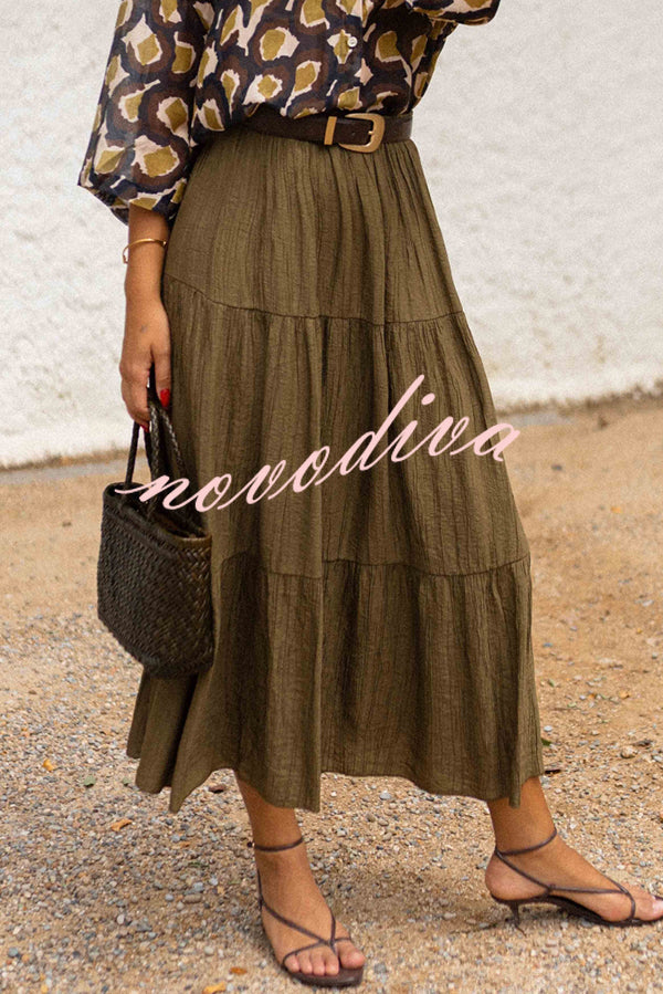 Solid Color Splicing Casual Vacation Maxi Skirt
