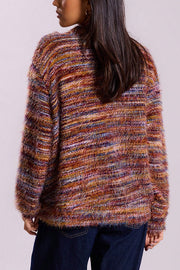 Fashionable Mixed Color Loose V-neck Casual Knit Cardigan