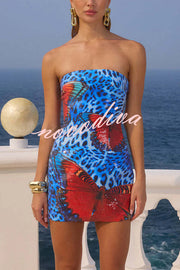 Beach Club Sequin Unique Print Strapless Stretch Mini Dress