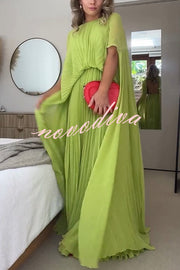 Spring Whispers Chiffon Pleated Wide Sleeve Volume Maxi Dress