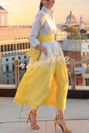 Fashionable Gradient Lapel Long Sleeve Waist Tie Casual Midi Dress