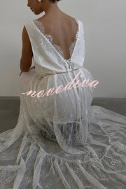 Fashionable Sheer Lace V-neck Backless Elegant Maxi Dress