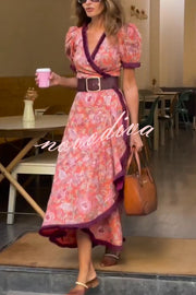 Bohemian Floral Print Elegant Puff Sleeve Holiday Maxi Dress