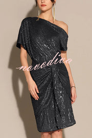 Solid Sequined Elegant Strappy Mini Dress