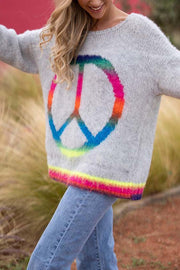 Love and Peace Knit Rainbow Pattern Loose Pullover Sweatershirt