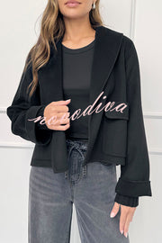 Comfortable Season Shawl Collar Open-front Long Sleeve Flap Pockets Crop Coat