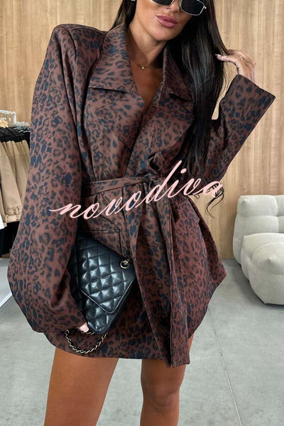 Ashley Leopard Print Belted Pocket Lapel Loose Blazer and High Rise Skorts Set