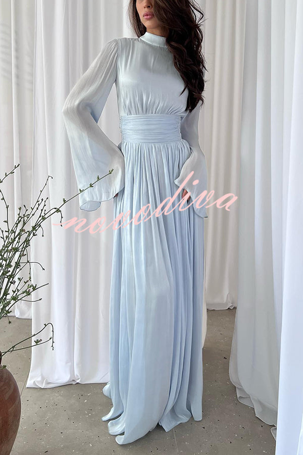 Stylish and Elegant Waist-tie Back Pleated Maxi Dress