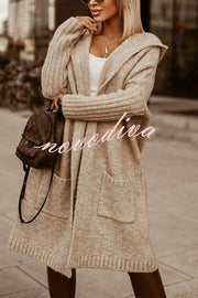 Fashionable Hooded Loose Long Letter Knitted Jacket