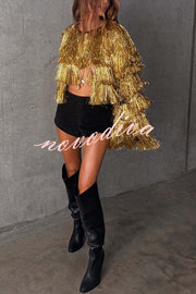 Start The Party Gold Foil Tassels Long Sleeve Jacket