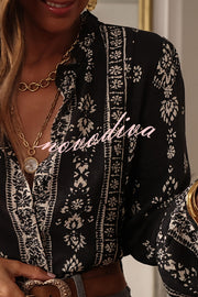 Unique Print Long-Sleeved Button-Up Elegant Shirt