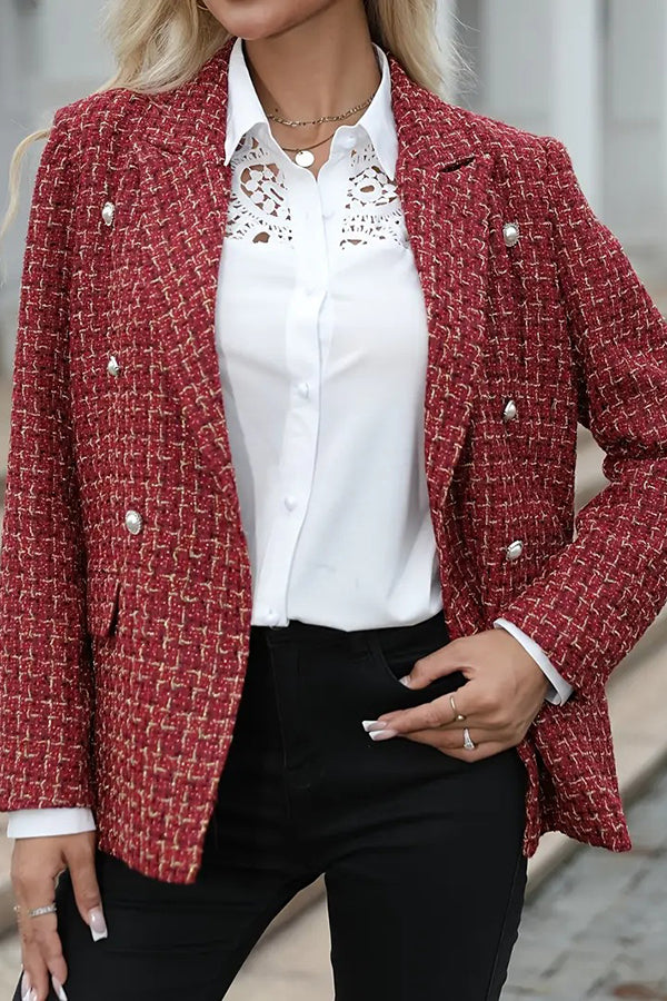 Fashionable Plaid Casual Double-breasted Blazer