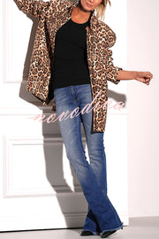 Catwalk Leopard Single Button Long Sleeve Pocketed Lapel Boyfriend Blazer