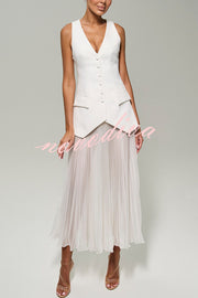 Modern Day Chiffon Pleated High Rise A-line Midi Skirt