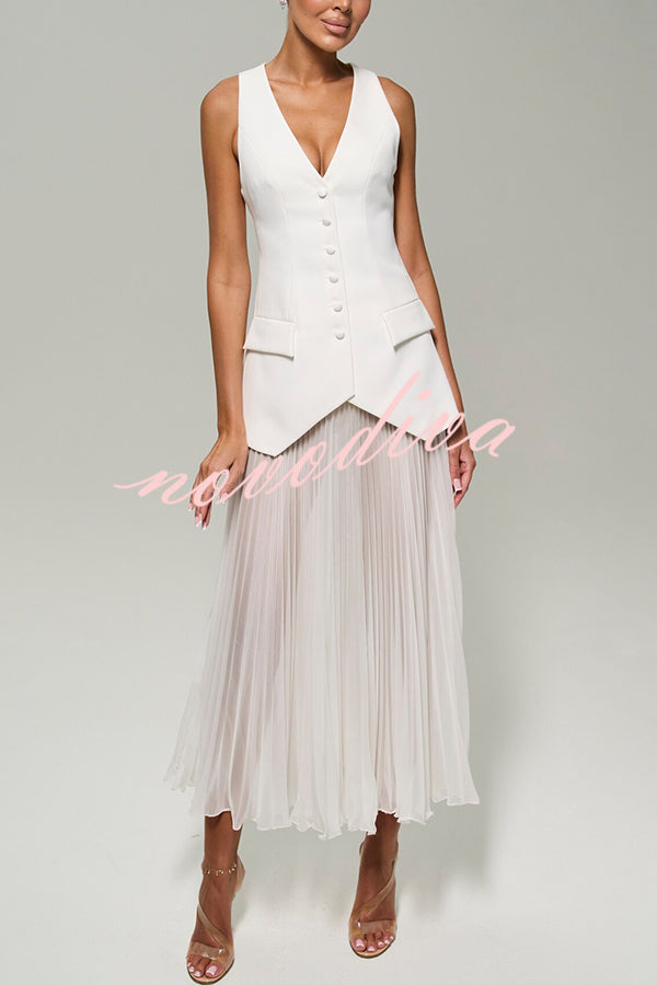 Modern Day Chiffon Pleated High Rise A-line Midi Skirt