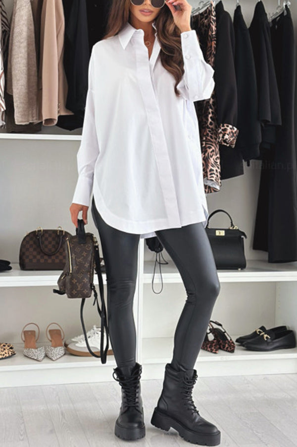 Solid Color Casual Long Sleeve Loose Shirt