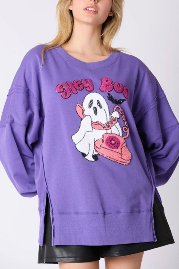 Halloween Cartoon Ghost Sequin Loose Casual Sweatshirt