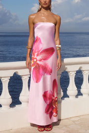 Floral Print Sexy Strapless Backless Holiday Maxi Dress