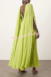 Spring Whispers Chiffon Pleated Wide Sleeve Volume Maxi Dress