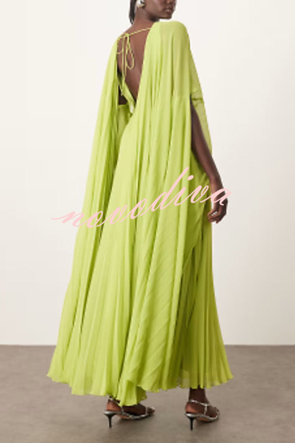 Spring Whispers Chiffon Pleated Wide Sleeve Volume Maxi Dress