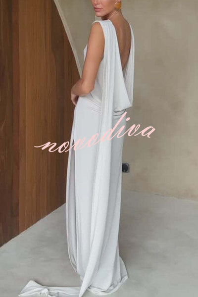 Utterly Perfect Back Drape Cowl Lightweight Slit Stretch Maxi Dress