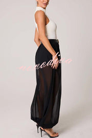 Autumn Avenue Chiffon See-Through Elastic Waist Aladdin Bloomers Pants