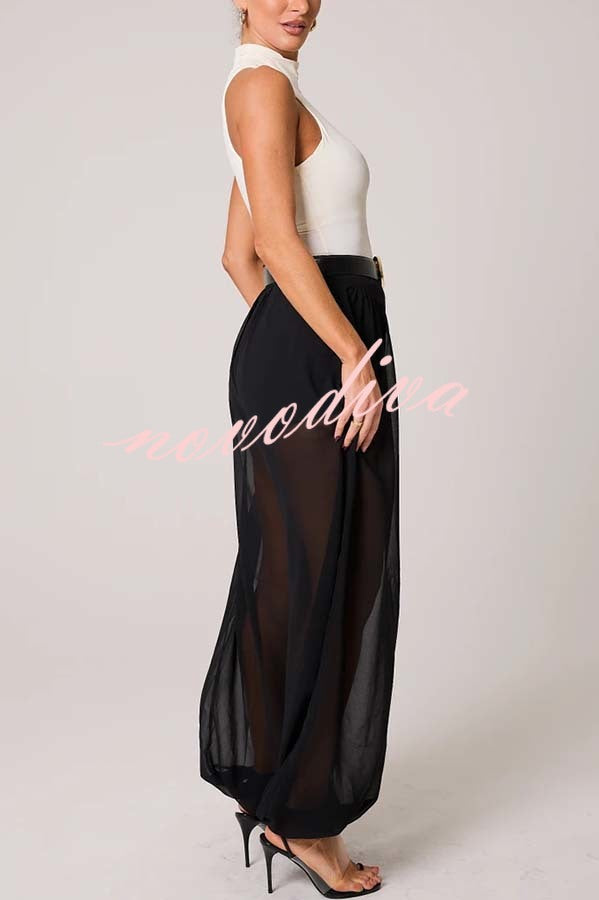 Autumn Avenue Chiffon See-Through Elastic Waist Aladdin Bloomers Pants