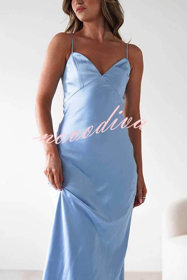Satin Elegant Sling Backless Lace-Up Midi Dress