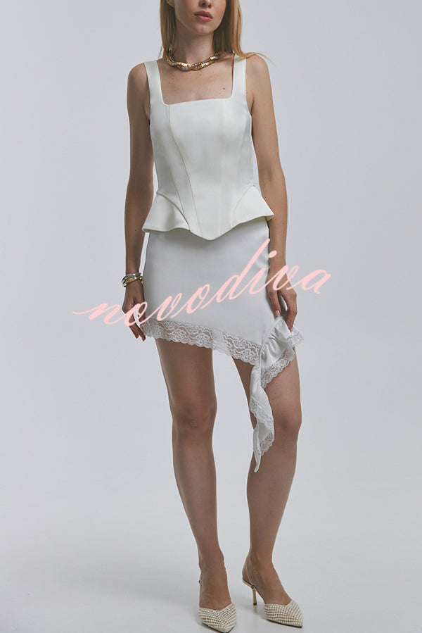 Fashionable Lace Asymmetrical Elegant Mini Skirt