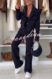 Fashion Lace Panel Long-sleeved Crop Top and Elastic Waist Tie Pocket Casual Pants Set