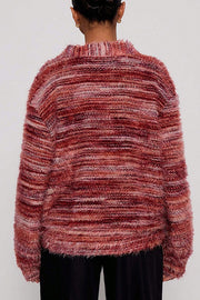 Fashionable Mixed Color Loose V-neck Casual Knit Cardigan