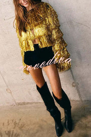 Start The Party Gold Foil Tassels Long Sleeve Jacket