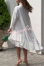 Solid Color Palace Style Loose Irregular Pleated Hem Mini Dress