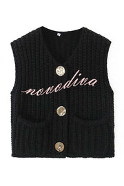 Solid Color Sleeveless Pocket Knitted Vest