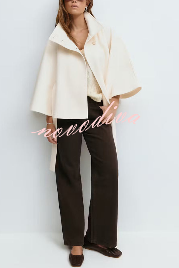 Fashionable Stand Collar Button Waist Tie Loose Cape